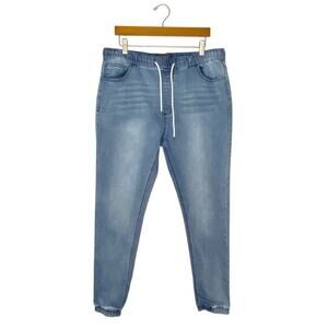 Forever 21 Mens Large Blue Stretch Joggers Comfort‎ Athleisure Denim Look